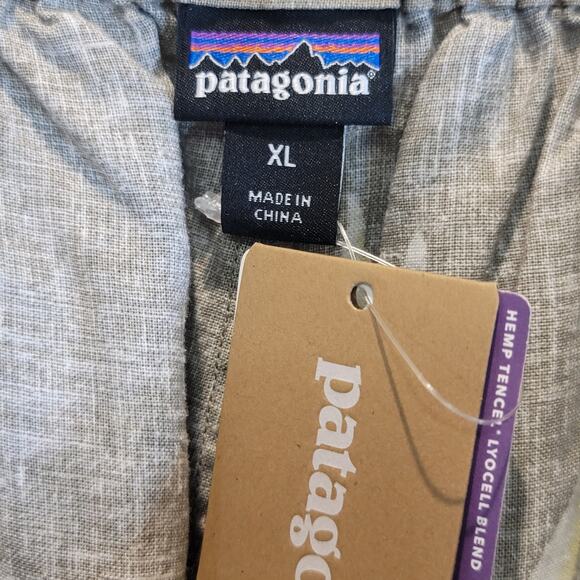 Patagonia Wrap Shorts Palms My Heart Sz XL Tan Hemp Tencel Tie Front Pockets - Picture 7 of 15